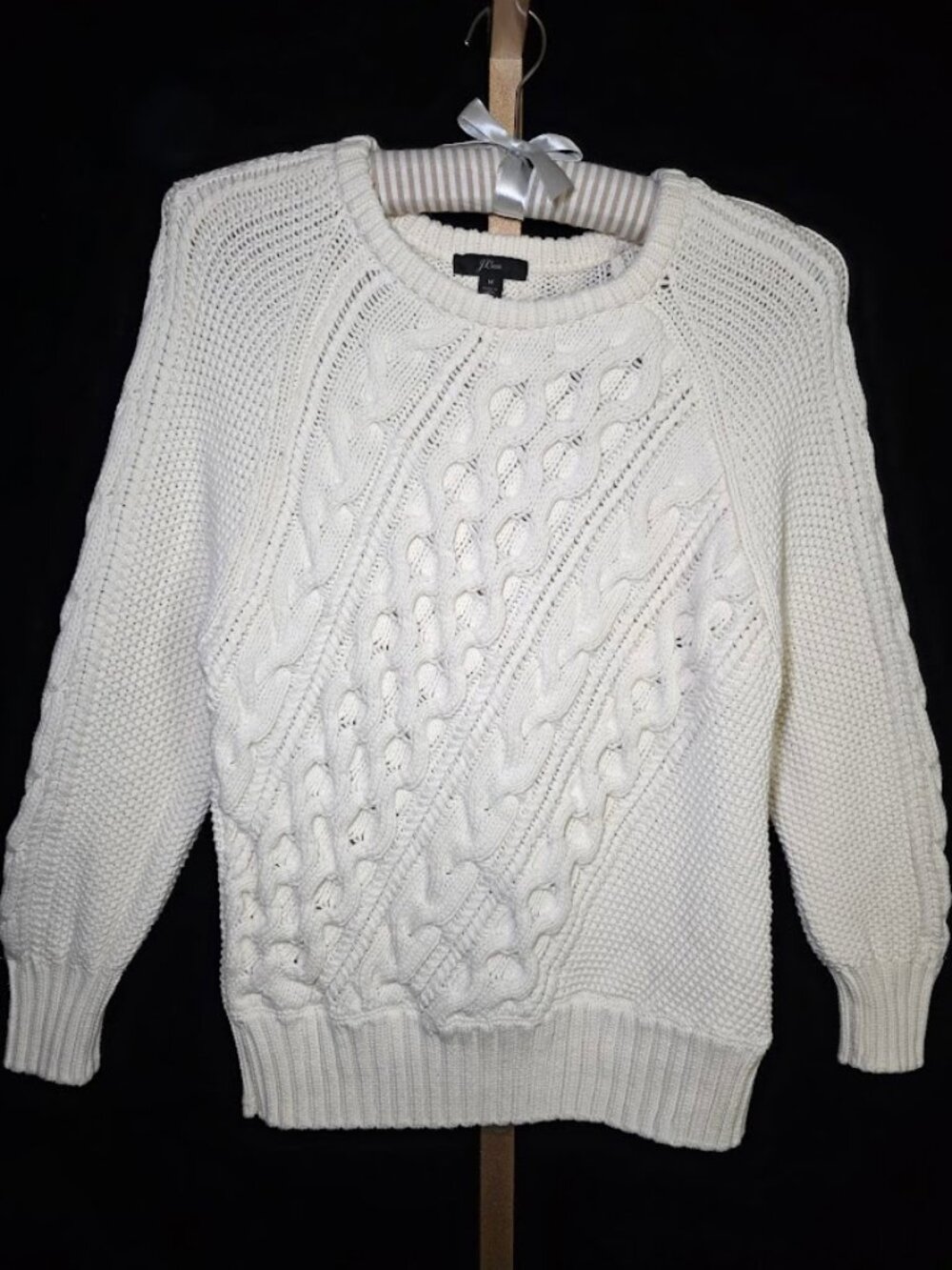 J. Crew Diagonal Cable-Knit Crewneck Sweater in Cream M